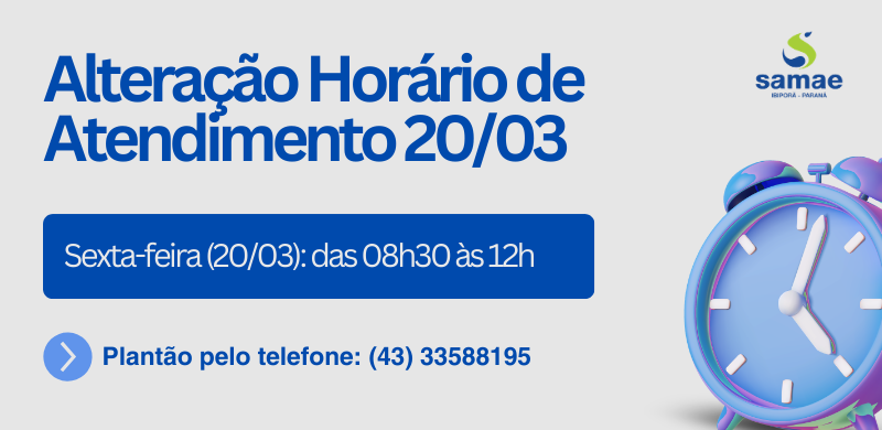 Aviso mudança horário de atendimento nessa sexta-feira (20)